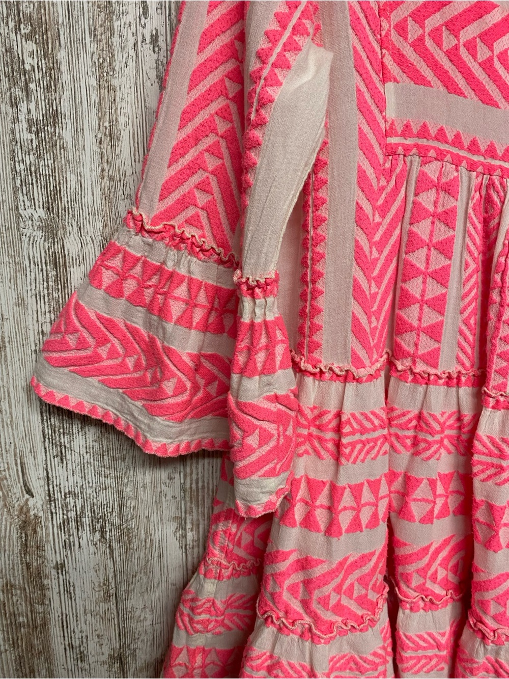 Devotion TWINS Pink Patterned V-Neck Tiered Mini Dress - Picture 4 of 12